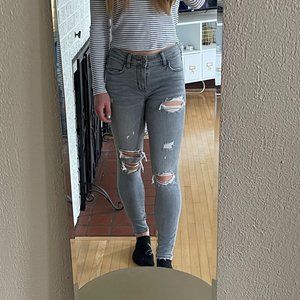 Women's AE Gray Ripped Jegging Jeans